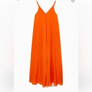 PLEATED V-NECK LINEN MIDI DRESS